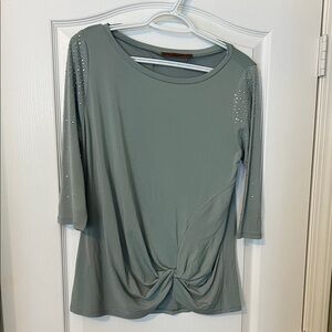 Belldini Sage Embellished Sleeve Blouse